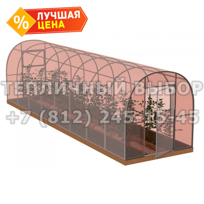 Теплица из поликарбоната-фито Арочная 2,1х8 h=2 м профиль 25х25 мм