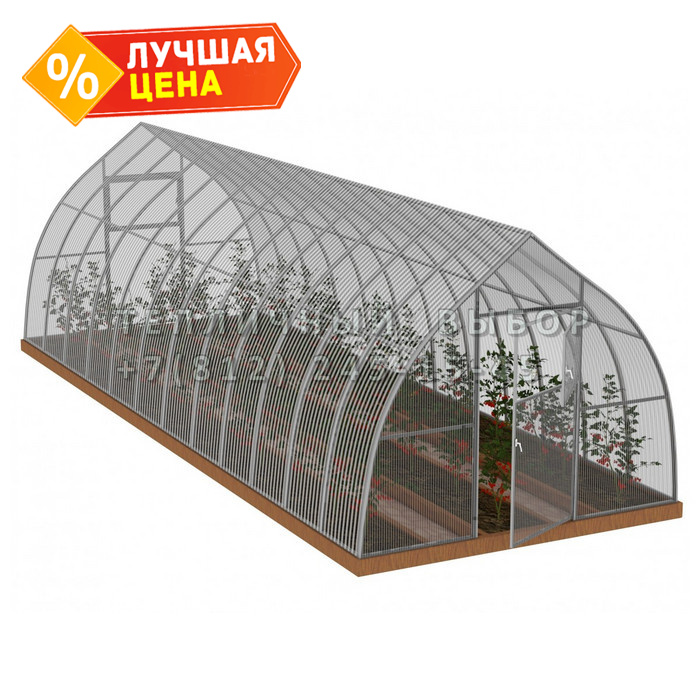 Теплица из поликарбоната Усиленная Капелька 2,5х10 h=2.3 м профиль 25х25 мм