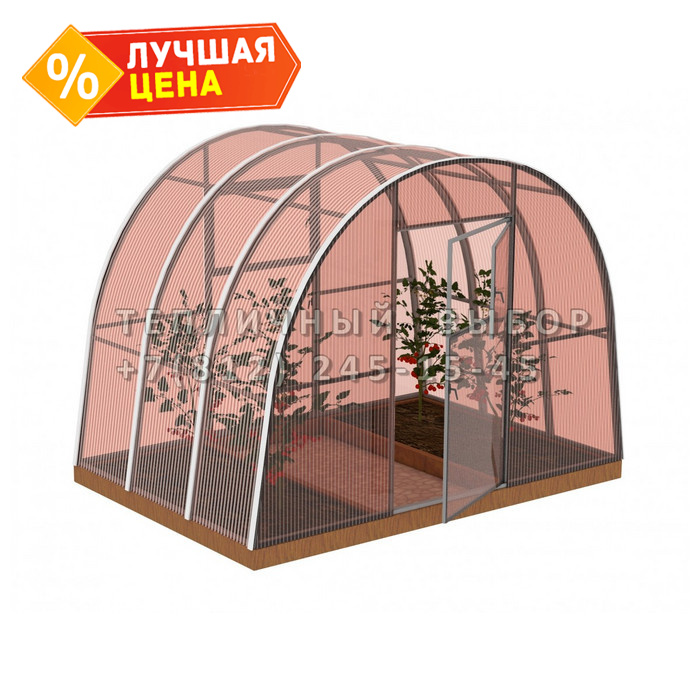 Теплица из поликарбоната-фито Усиленная Арочная 2,5х2 h=2 м профиль 25х25 мм