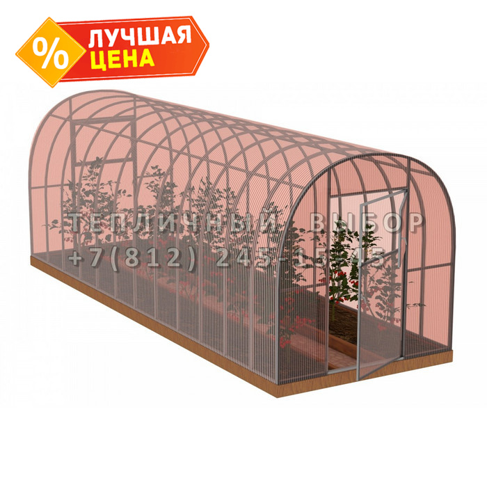 Теплица из поликарбоната-фито Усиленная Арочная 2,1х10 h=2 м профиль 25х25 мм